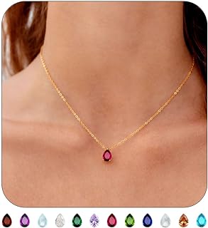Gold Diamond Necklaces for Women Trendy 18K Gold Plated Dainty Birthstone Necklace for Women Mothers Cubic Zirconia Teardrop Pendant Necklace Birthday Jewelry Gifts for Mom Women Girls