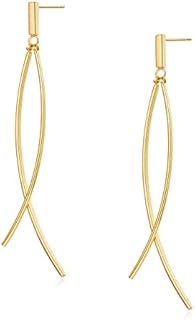 Push Back CLASSYZINT Long Brass Dangle Earrings with Curved Metal Bars for Women