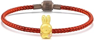 CHOW SANG SANG 24K Solid Gold Rabbit Charm Bracelet with Colorful Coin Patterns, Box Chain and Lobster Claw Clasp for Women, 93618C