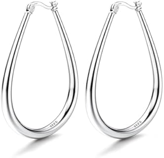 MILACOLATO S925 Sterling Silver Hoop Earrings 14K Gold Plated Oval Hoops Large Hoop Earrings Hypoallergenic Lightweight Big Silver Hoop Earrings for Women Girls 45/55/65mm