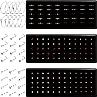 Ubjuliwa Stainless Steel Women's Nose Stud Set - 160pcs Cubic Zirconia Crystal Nose Rings (20G-22G, 1.5-2.5mm) - Multicolor Nose Piercing Jewelry with L-shaped, Straight and Hoop Design