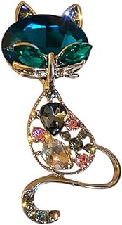Vintage Rhinestone Cat Brooch for Girls and Women - Iridescent Green Crystal - Alloy Steel & Pin Clasp Design Accessory - Ideal for Outfits, Bags & Gifts