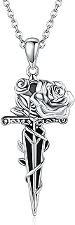 Rose Dagger Necklace S925 Sterling Silver Punk Sword Flower Necklaces Dagger Punk Jewelry For Women Girls Sword Pendant Gifts