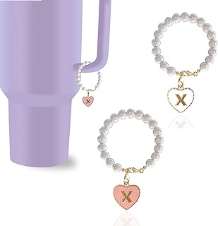 Rzjoke Stanley Cup Accessories Letter Charm 2PCS Personalized Initial stanley cup charms,Heart Shape name Identification Charm For Stanley Tumbler 30 40 oz with handle
