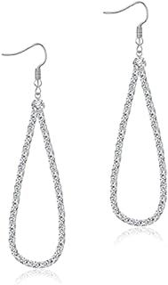 French Wire Back Long Silver Rhinestone Drop Earrings for Women - Teardrop Design, Wedding/Bridal Jewelry