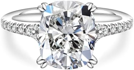 Bo.Dream Cubic Zirconia Promise Rings for Her, Elongated Cushion Cut 4 Carats CZ Engagement Rings Platinum Plated Sterling Silver