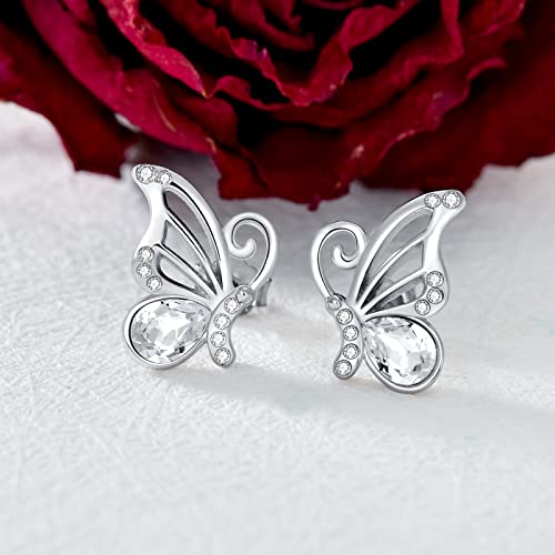 Butterfly Earrings Sterling Silver Stud Hypoallergenic Butterfly Earrings for Women Girl