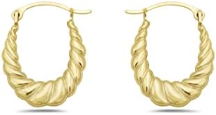 10K Gold Braided Oval Hoop Earrings 2mmx18mm French Lock - Jewelry for Women/Girls - Small Hoop Earrings