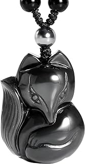 Jewever Black Obsidian Lucky Fox Necklace Natural Stone Healing Crystal Pendant Protection Amulet Gemstons Pendant Jewelery