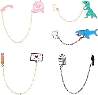 5-Pack Enamel Cartoon Design Sweater Shawl Alloy Brooch Pins with Dangle Chain for Women, Customizable for Hats, Backpacks, Clothes & Bags - Cute Versatile Accessory & Gift