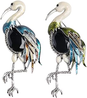 2 PCS Elegant Alloy Steel Red-crowned Crane and Rhinestone Flamingo Pin Brooch Set for Women - Versatile and Charming Animal Bird Design Jewelry-Box