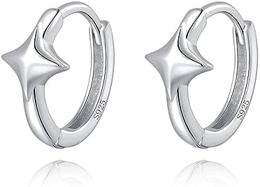Reffeer Solid 925 Sterling Silver Star Huggie Earrings for Women Teen Girls Star Hoop Earrings Hypoallergenic