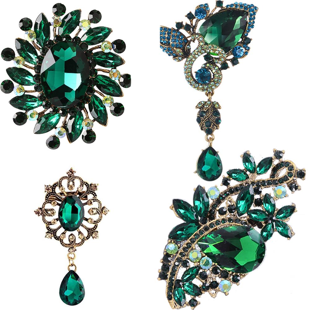4Pcs Brooch Lot with Large Big Size Rhinestone Crystal Fashion Jewelry