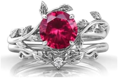 10K 14K 18K Gold Vintage Vine Gemstone Engagement Ring Set with Diamond for Women Leaf Design Birthstone Ring Set Twig Art Deco Gemstone Promise Ring Sets for Her