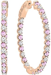 Dazzlingrock Collection 14K Round Gemstone & White Diamond Ladies Hoop Earrings, Rose Gold