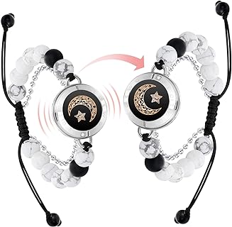 TOTWOO Long Distance Touch Bracelets(Moon&Moon),Vibration & Light up for Love Couples Bracelets | Long Distance Relationship Gifts for Mother and Daughter Smart Jewelry