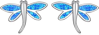 ONEFINITY Women's Sterling Silver Dragonfly Stud Earrings with Push Back & Blue Opal Accents, Elegant Jewelry Gift