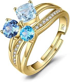 JewelryPalace Infinity 1.7ct 3 Stones Genuine Multicolor London Blue Topaz Rings for Her, 14K White Yellow Rose Gold Plated 925 Sterling Silver Adjustable Open Ring, Natural Gemstone Jewelry Sets