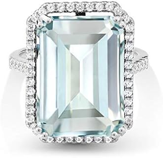 Gem Stone King 925 Sterling Silver Gemstone Birthstone Engagement Ring | Emerald Cut 18X13MM | Wedding Anniversary Promise Ring For Women | Available In Size 5, 6, 7, 8, 9