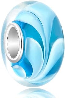 CharmSStory Blue Hawaii Glass Bead Charms Sterling Silver Core European Style Charm For Bracelets