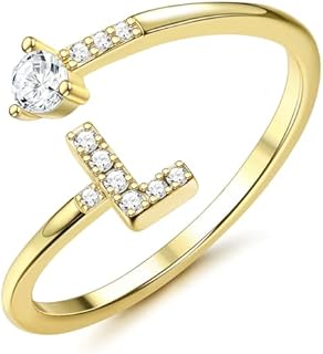 Adjustable Gold-Plated Initial Rings with Cubic Zirconia for Women and Girls - Stackable Diamday A-Z Alphabet Design - Ideal for Bridesmaid Jewelry and Birthday Gifts