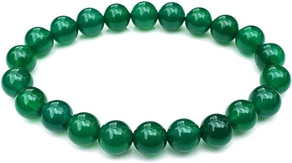 Chengmu Bohemian 8mm Green Agate Bead Bracelet with Semi-Precious Gems for Adults - Hand-Crafted, Elastic, Round Bead Design