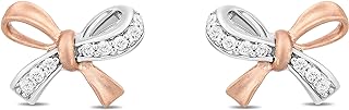 10K White and Rose Gold Diamond-Studded Snow White Earrings by Jewelili Enchanted Disney Fine Jewelry, with Push Back Earring Design, Made in India