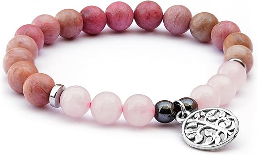 Spiritual Beads Bracelet with Bead Chain and Magnetic Clasp, Healing Crystal Design for Men & Women, Positive Energy Balance, Handmade Rose Quartz & Hematite Stones Jewelry