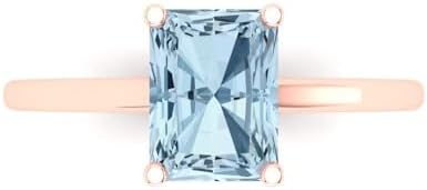 Elegant 2 ct Emerald Cut Natural Aquamarine Engagement Ring in 14K Rose Gold - Classy Solitaire Design, Size 3.5 with 2.5" Width - Perfect for Special Occasions, Lightweight Bridal Promise Ring