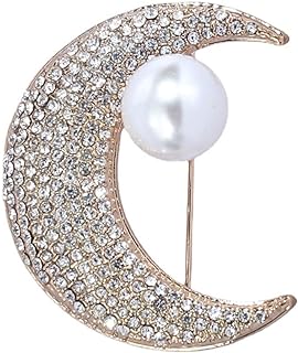 Moon Pearl Brooch Rhinestone Moon Women's Jewelry Curved Moon Design Anti-Walking Buckle Shirt Fixed Clothing Accessories Collar Pin for Dresses Wedding Suits