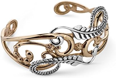 American West Jewelry Sterling & Brass Women's Cuff Bracelet Floral Leaf Design Size Small Medium Large