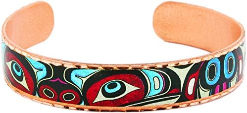 Colorful NW Native American Eagle Bracelets Eagle Totem Animal Jewelry Artisan Copper Cuff Bracelets. Haida Art Jewelry Spirit Animal Bracelet of an Eagle