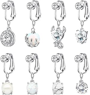 8-Pieces Set Non-Piercing Copper Belly Button Rings with Spring Clasp - Stylish Fake Navel Dangle Jewelry Variety Pack for Women