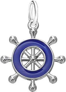 LaBenie Metal Chicken Charm Bracelet with Unique Blue Boat/Ship Wheel Dangle Bead Design