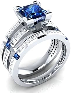 IDEALJEWEL95 2.60 ct Blue & White Sapphire Sterling Silver Bridal Set Ring Sizable Engagement Ring/Wedding/ Valentines, Blue (Sapphire) & White