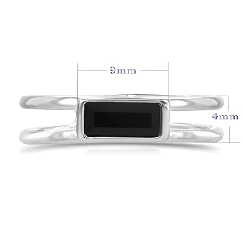 Sterling Silver Rings-925 Silver Baguette Ring-Sterling Silver Ring With Black Onyx-Black Onyx Rings For Women-Handmade Baguette Ring-Made in Israel, Width 4mm Size 4-12