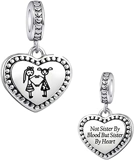 KunBead Sister Love Heart Dangle Charms Compatible with Pandora Bracelet Necklace Birthday Jewelry Gifts for Women