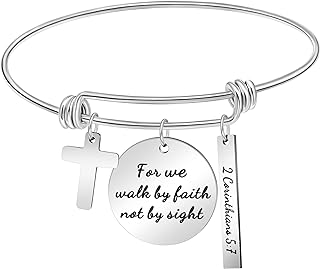 Lobster Claw Clasp Faith Charm Bracelet with Box Chain and Sandstone Gem for Women - Stainless Steel Expandable Design