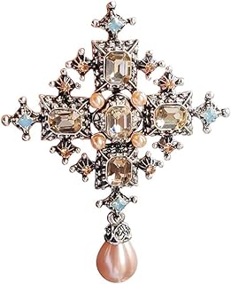 Vintage Cross Rhinestones Pearl Teardrop Brooches Lapel Pins for Women Girls Party Dance Wedding Banquet Ladies Her Dainty Boho Crystal Pin Dress Suit Bouquet Ceremony Accessories Jewelry Valentine's Day Mother's Day Decor Gifts