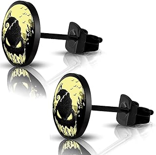 SIISPRI 316L Surgical Stainless Steel Halloween Earrings Round Circle Button Stud Post Earrings 10MM