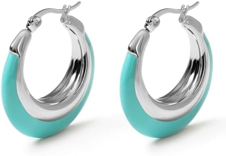 Enamel Hoop Earrings Colorful Enamel Chunky Hoop Earrings 18K Gold Plated Stainless Steel Large Chunky Earrings Jewelry Gift for Women Girls