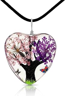 Pink Purple Flower Tree Heart Glass Pendant Necklace - Fashion Interchangeable Jewelry Set - HYPOALLERGENIC
