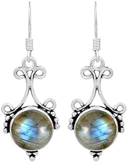 Natural Moonstone Labradorite Lapis Earrings 12mm Round Shape Gemstones 925 Silver Overlay handmade Dangle Earrings for Women