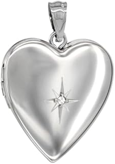 3/4 inch Sterling Silver Diamond Heart Locket Necklace for Women 16-20 inch