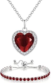 Blue Crystals Heart Necklaces with bracelet sets Jewelry Simulated Sapphire Heart of the Ocean Silver Pendant Necklace Cubic Zirconia cuffs for Teen Girls Wife Party Prom