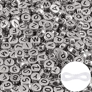 Yochus Silver Letter Beads for DIY Jewelry in Acrylic with Round Shape Design, 1000pcs Black Alphabet A-Z Beads for Bracelets, Necklaces, and Key Chains