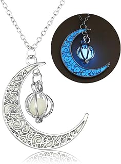 C-Link Chain Glowing Silver Crescent Moon and Blue Orb Necklace - Durable Alloy - Unique Illuminating Fantasy Design