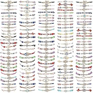 150-Piece Set of Mexican Woven Evil Eye Bracelets with Bead Chain and Buckle Clasp Design, Perfect for Women and Men, Girls and Boys