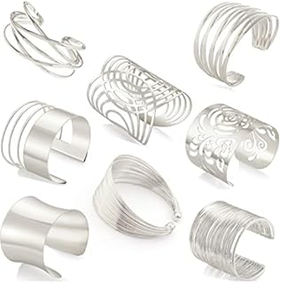 8 Pcs Cuff Bangle Bracelet for Women Open Wide Wire Bracelets Gold Wrist Cuff Wrap Bracelet