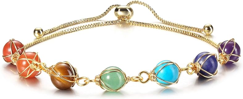 CrystalTears Healing Crystal Bracelet Adjustable 14k Gold Plated Wire Wrapped Natural Quartz Crystal Gemstone Bead Bracelet Jewelry Gifts for Mom Women Mothers Day